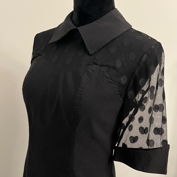 Belle Pogue Dresses & Skirts - NWT Black Dress with Sheer Polka Dot Neckline & Sleeves - M